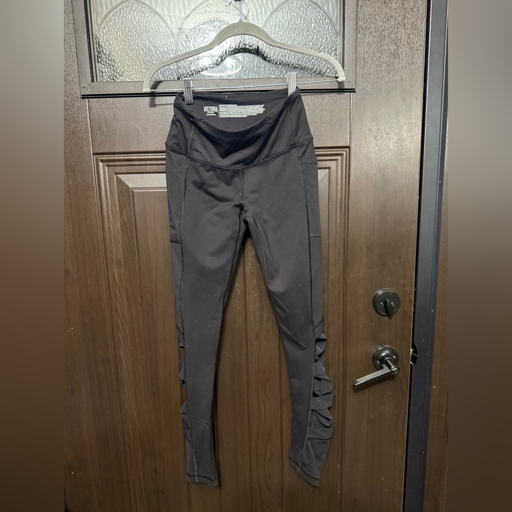 Victoria's Secret Black Sport Leggings with Side Ruffles